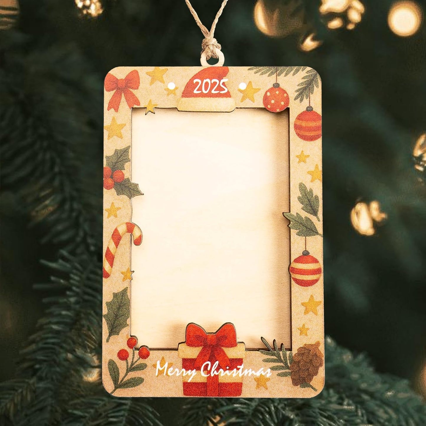 Christmas Picture Frame Ornament 2025 – Wooden Photo Holder Decoration | Family Keepsake Gift