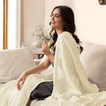 PHF Cooling Waffle Blanket Queen Size, Lightweight 60% Rayon Derived from Bamboo & 40% Cotton