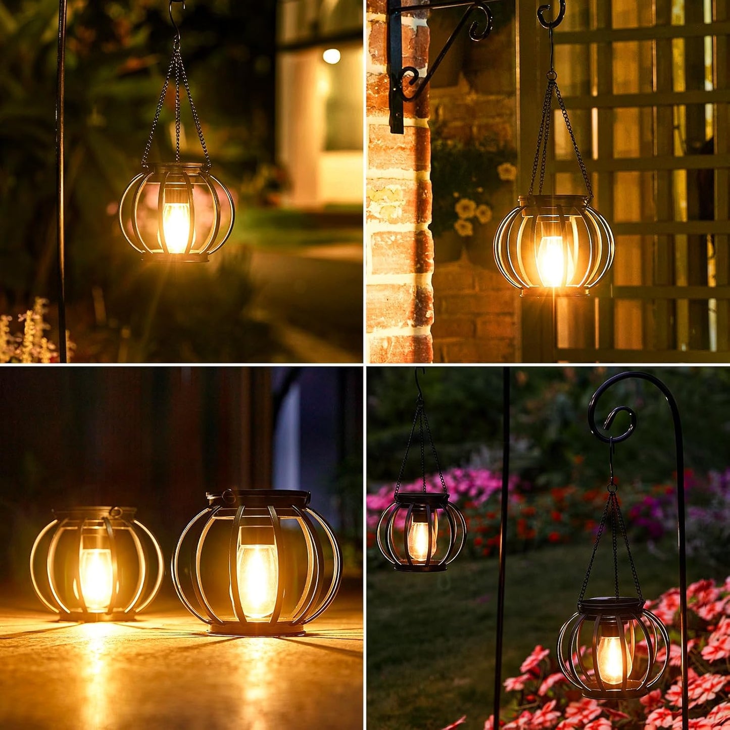 KOOPER Solar Lanterns Outdoor Waterproof, 4 Pack Upgraded Metal Hanging Solar Lights Outdoor