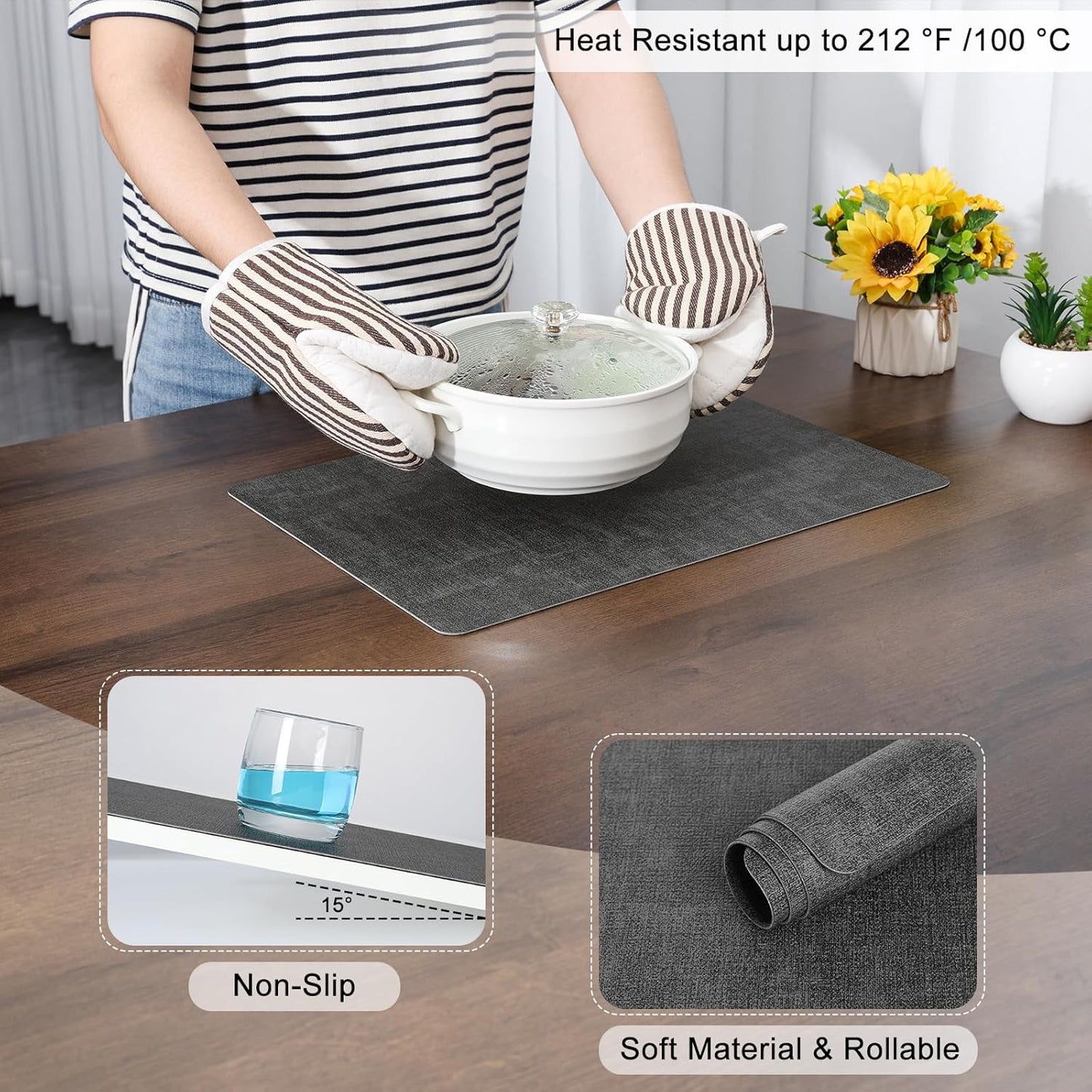 Myir JUN Placemats Dual Sided, Faux Leather Place Mats Set of 4 Indoor Placemats for Dining Table