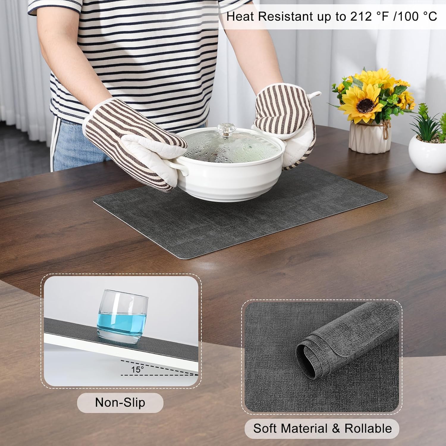 Myir JUN Placemats Dual Sided, Faux Leather Place Mats Set of 8 Indoor Placemats for Dining Table