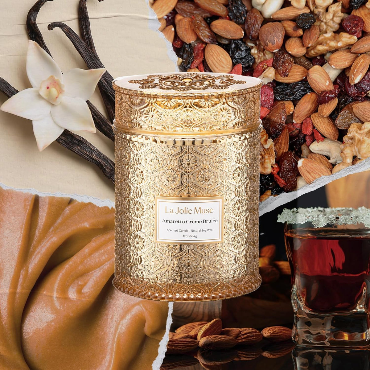 LA JOLIE MUSE Fall Candle | Amaretto Crème Brûlée – Almond Liqueur, Dry Fruit & Caramel | 19 oz