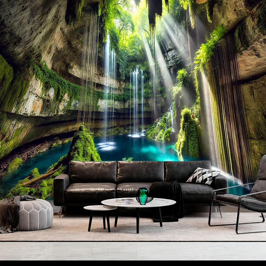BSFHH Nature Tapestry Forest Tree Sea Cave Wall Hanging, Stream Through Rainforest Landscape Wall