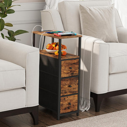 TUTOTAK Narrow Night Stand with Charging Station, Slim End Table with Plugins, Tall Side Table with