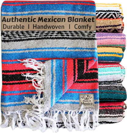 Del Mex Classic Mexican Blanket, Large Authentic Woven Falsa Throw (70"x50"), Artisan Southwest