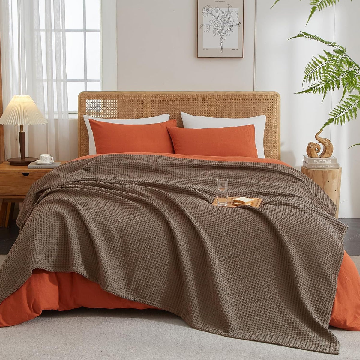 PHF Ultra Soft Waffle Weave Blanket Twin Size 66"x 90"- Washed Lightweight Breathable Cozy Woven