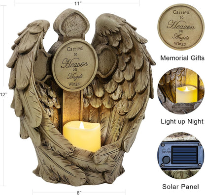 12" Solar Angel Wing Cross Garden Lights, Waterproof Memorial Grave Decorations Sympathy Gifts for