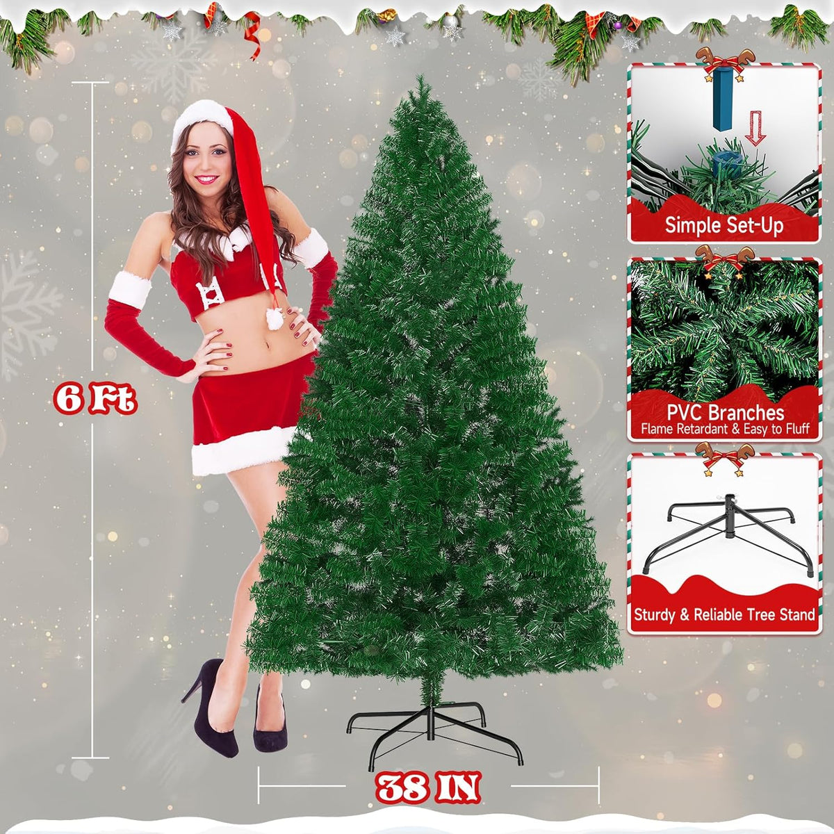 LEVELEVE Premium 6FT Artificial Holiday Christmas Tree w/800 Branch Tips,250 LED Lights for
