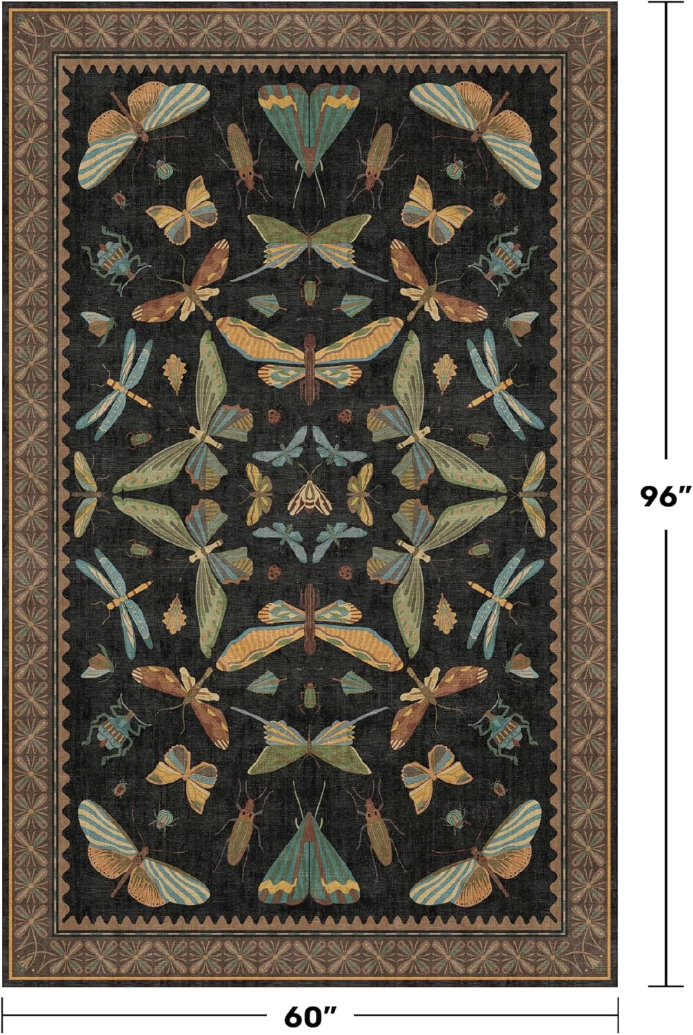 5x8 Black Rug for Bedroom - Boho Large Entryway Rug for Living Room, Under Small Dining Table, Dark