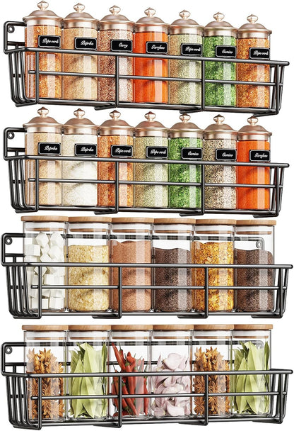 Spice Rack Organizer Wall Mount, Hanging Spice Pantry Storage Shelf Organization, 4 Pack Space