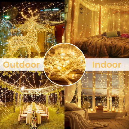 33FT 100LED String Lights Battery Operated with Timer, Waterproof Battery Powered Twinkle Lights, 8