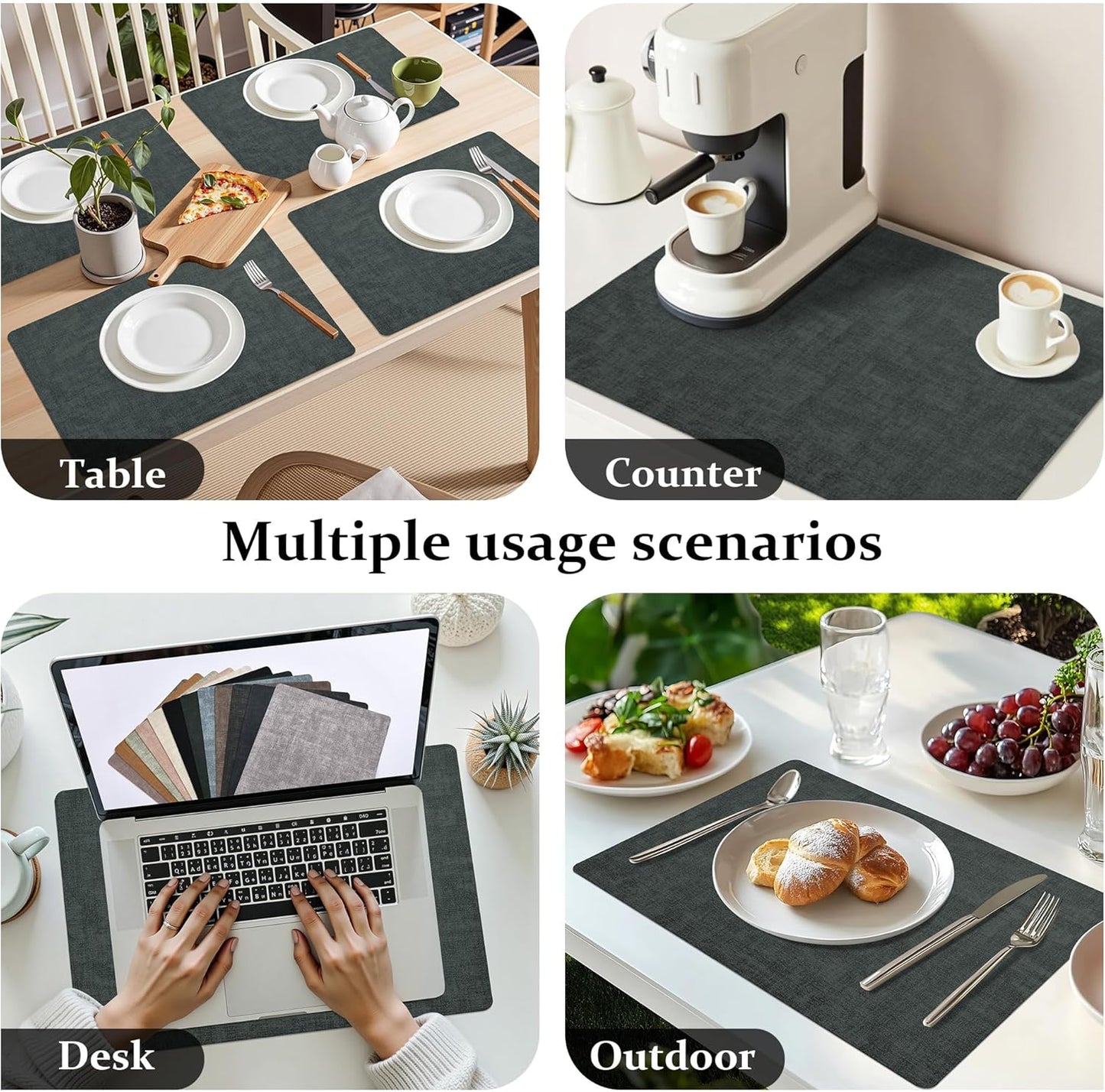 FROMHEART Faux Leather Placemats Set of 6–Waterproof,Heat/Oil Stain-Resistant PU Table