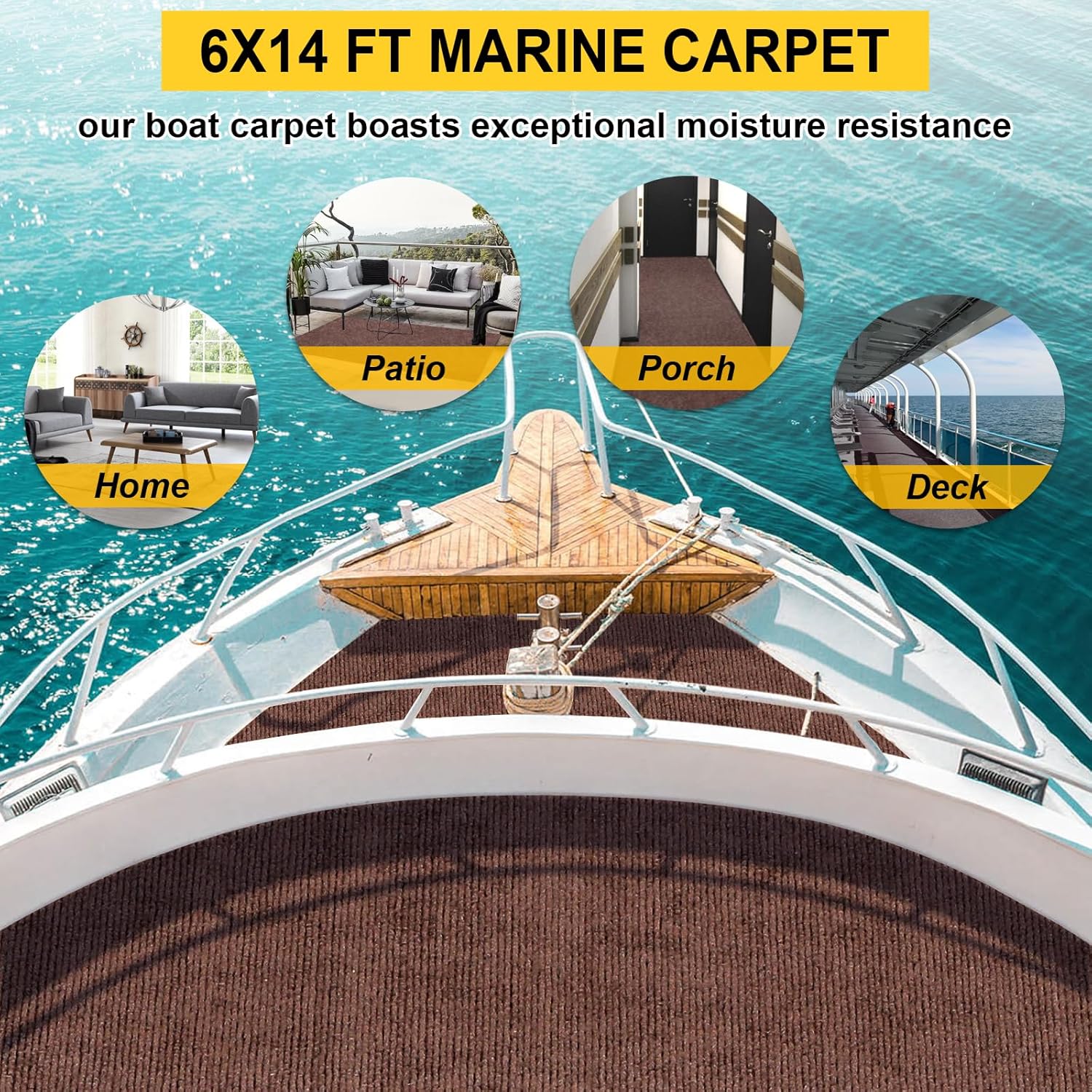 Marine Carpet, 6 FT x 14 FT Brown Indoor/Outdoor Area Rug, 0.2" Thick, Water-Resistant, Non-Slip