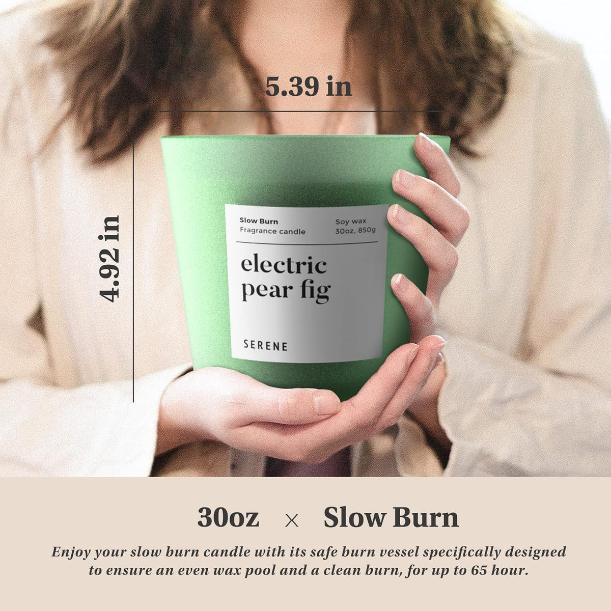 Hidden Label Large Scented Candle, Electric Pear Fig, 30oz 3 Wick Huge Candle, Serene Collection