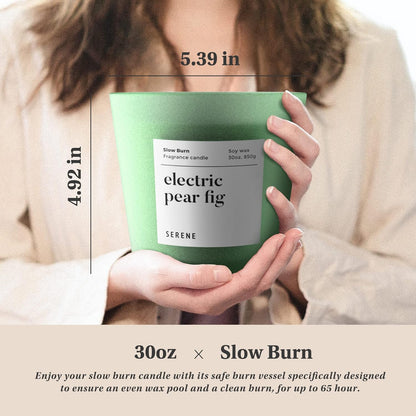 Hidden Label Large Scented Candle, Electric Pear Fig, 30oz 3 Wick Huge Candle, Serene Collection
