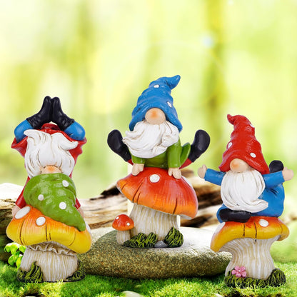 Hodao 3 PCS Spring Yoga Mushroom Gnomes Decoration Summer Elf Figurines Gifts for Home Spring