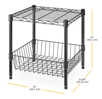 Whitmor 2 Tier Metal Storage Shelves, Heavy Duty Shelf with Basket, 350 lbs Capacity per Shelf, 700