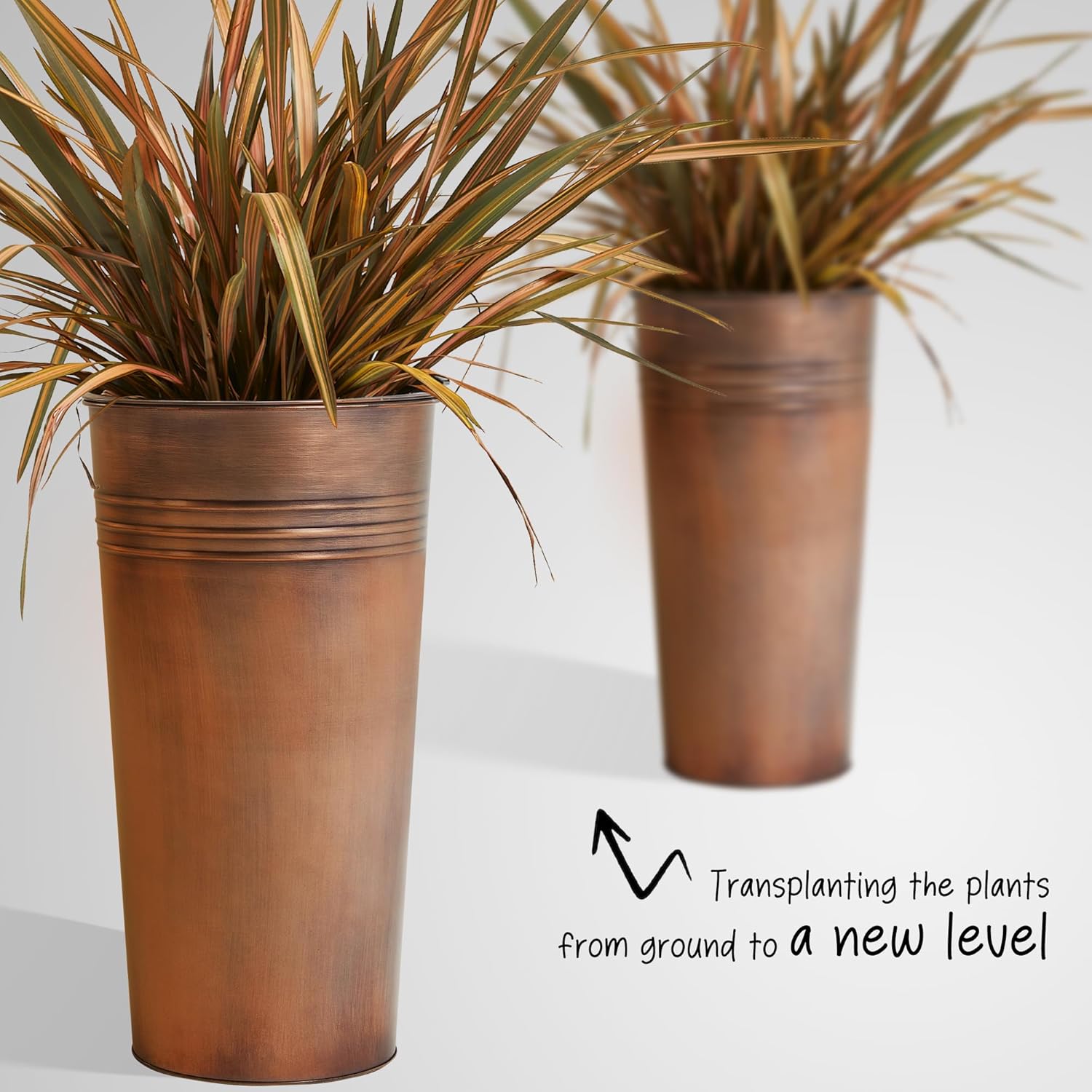 KOL 22''H 2-Pack Planter with Water Level Indicator - Galvanized Steel Pot - Self Watering Planters
