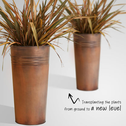 KOL 22''H 2-Pack Planter with Water Level Indicator - Galvanized Steel Pot - Self Watering Planters