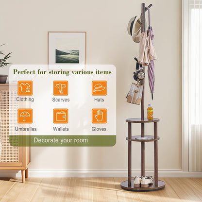 VECELO Coat Rack Freestanding, Entryway Hanger Stand, Umbrella Holder, Hall Tree With Hooks, Floor
