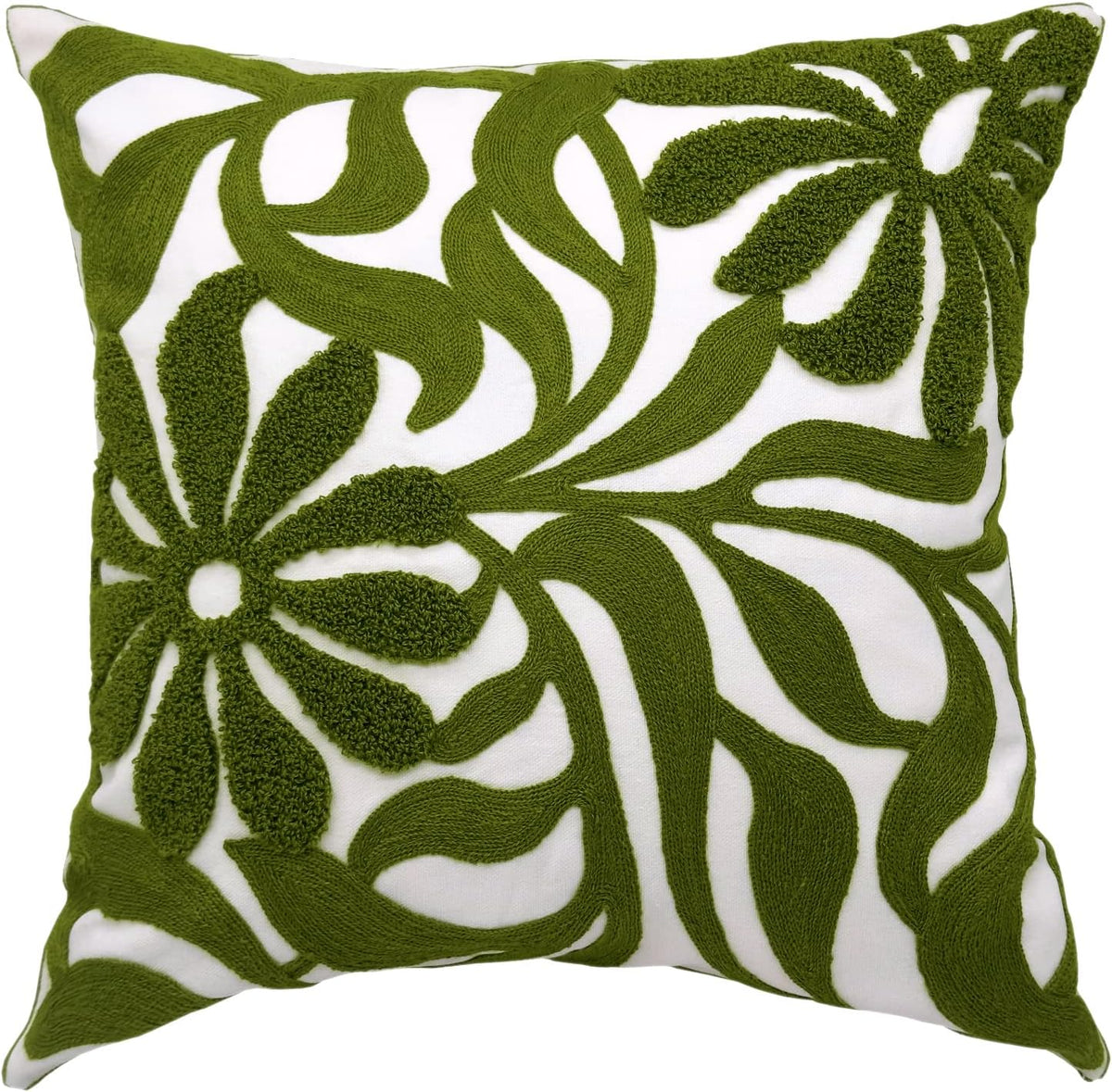 Alysheer Farmhouse Floral Leaves Embroidered Decorative Throw Pillow Cover 18x18 inches, Boho