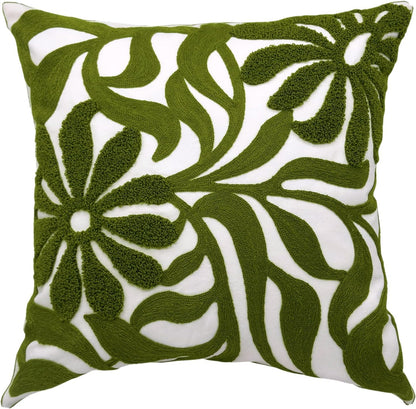 Alysheer Farmhouse Floral Leaves Embroidered Decorative Throw Pillow Cover 18x18 inches, Boho