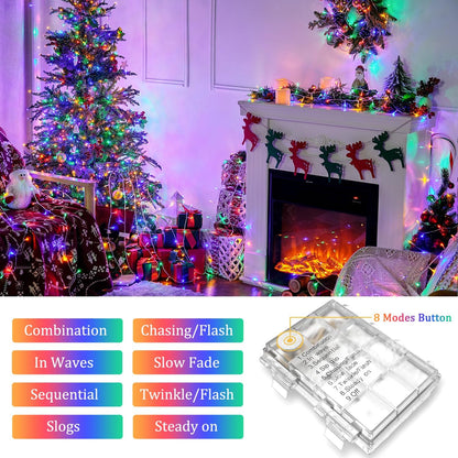 JMEXSUSS Multicolor Christmas Lights Battery Operated with 8 Modes Remote Waterproof, 33ft 100 LED
