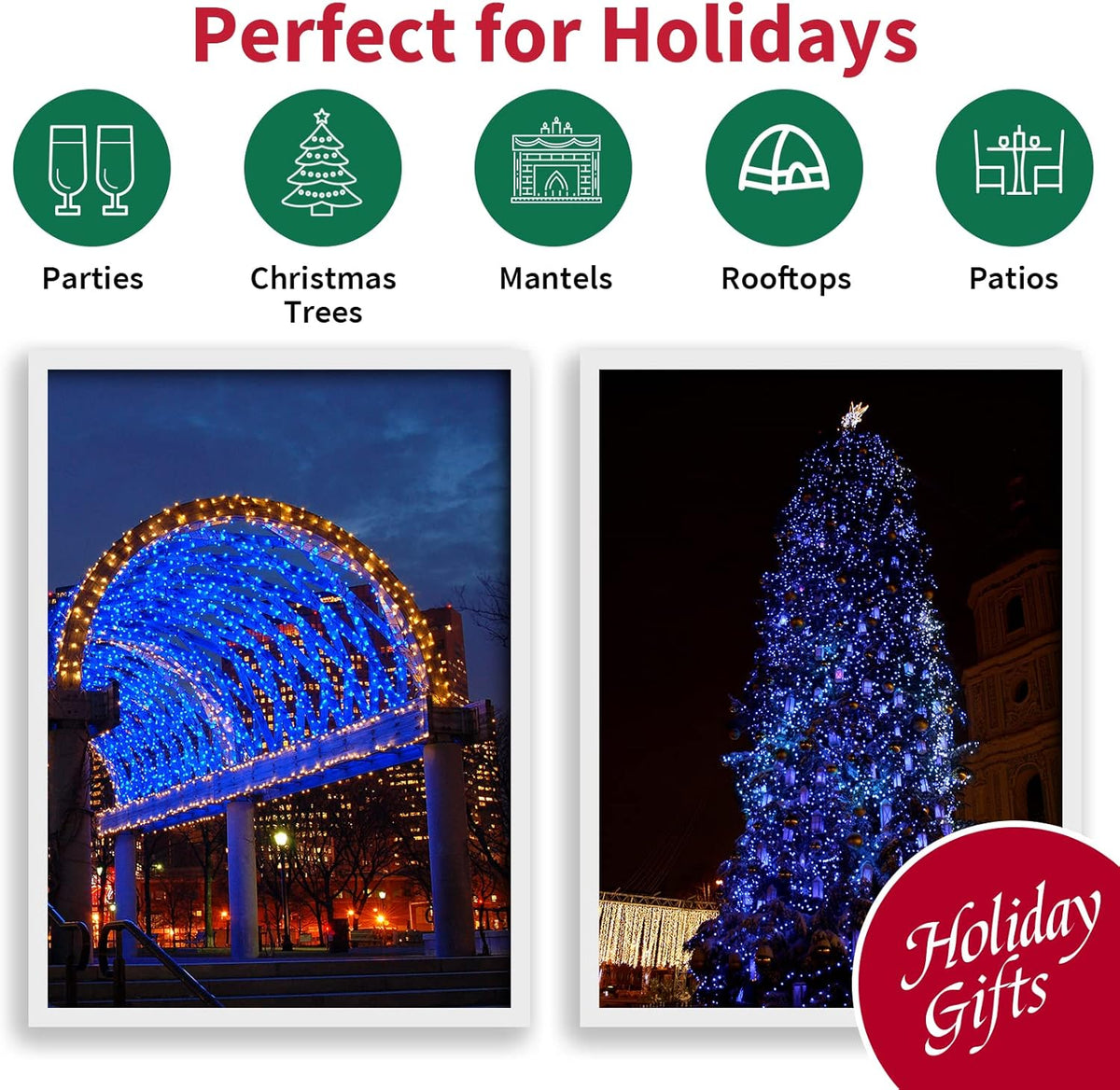 Blue Wide Angle LED Christmas Lights, 64.8 Ft 300 Count, Pack of 3 Strands 21.9 Ft 100 Lights UL