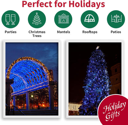 Blue Wide Angle LED Christmas Lights, 64.8 Ft 300 Count, Pack of 3 Strands 21.9 Ft 100 Lights UL
