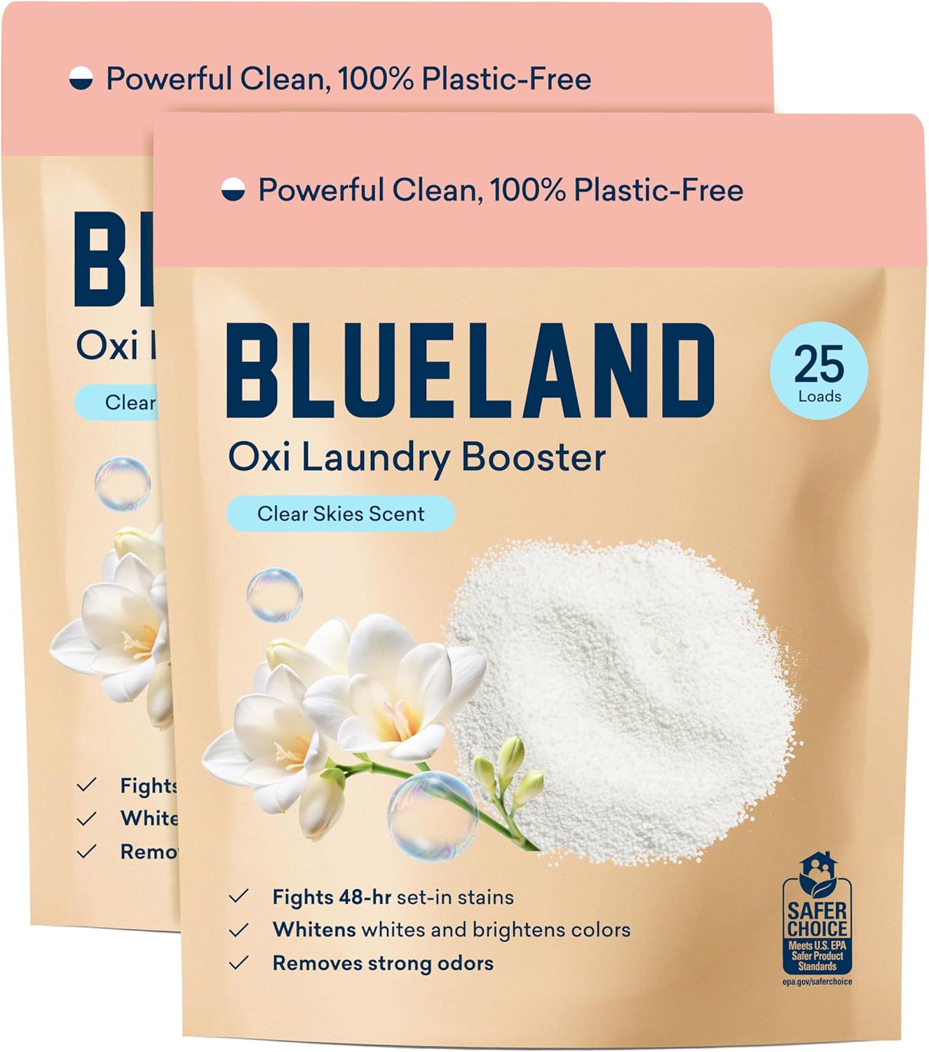 BLUELAND Oxi Laundry Booster Powder Refill 2-Pack, Clear Skies Scent, 50 Loads, 35.2 oz