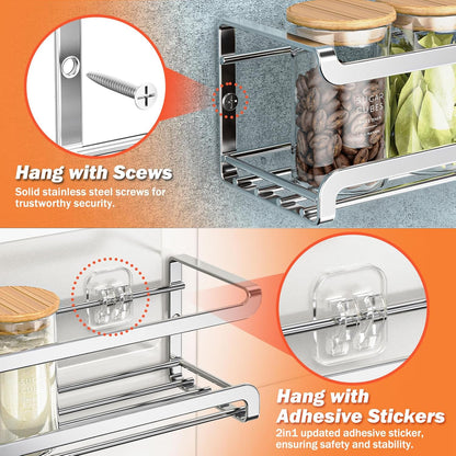 Spice Rack wall mounted 4 Pack, Space-Saving Spice Organizer for Spice Jars and Seasonings,Screw or