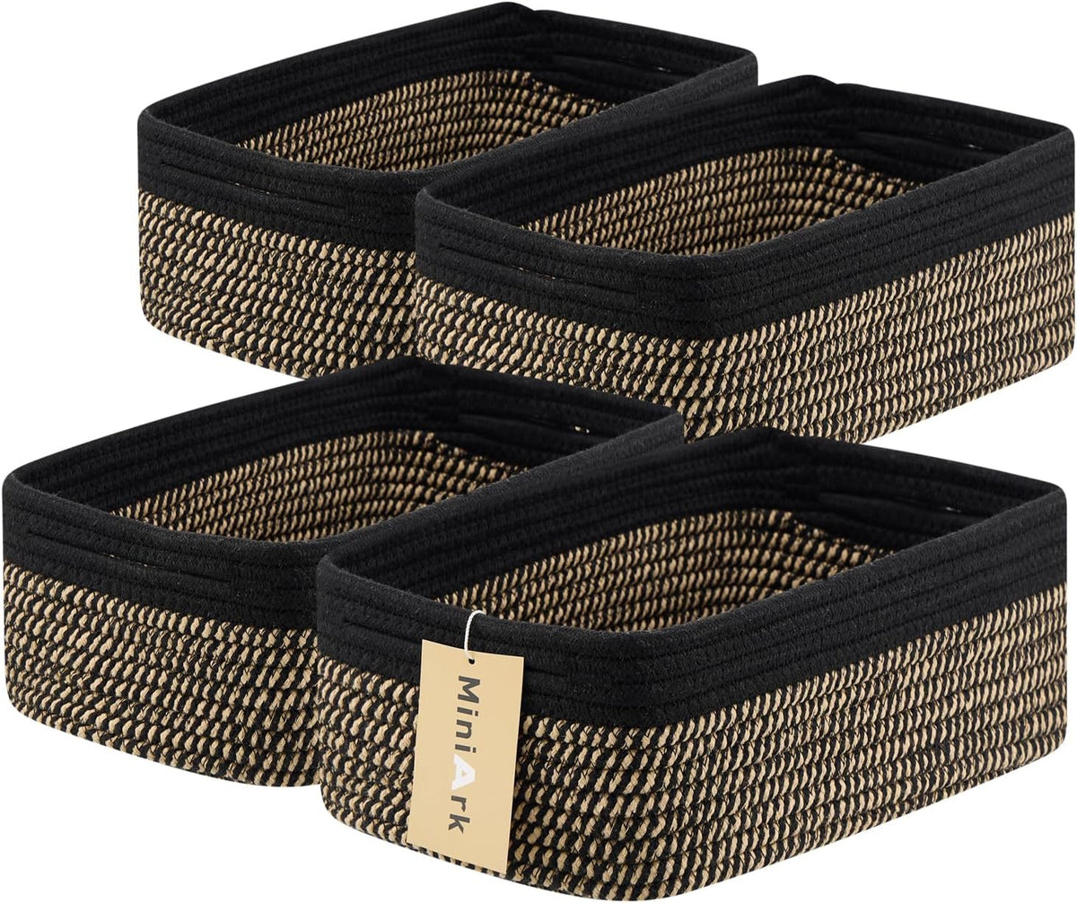 Small Storage Baskets for Organizing | Closet Organizer Bins | Shelf Toy Basket | Woven Rope
