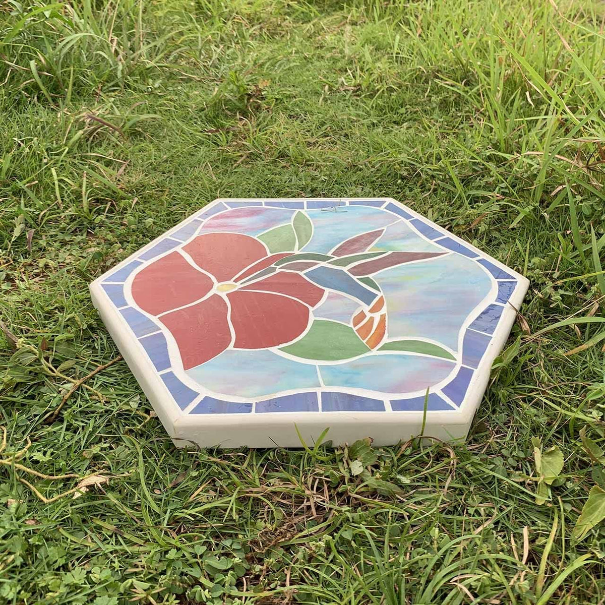 Bieye MSS003 Tiffany Style Stained Glass Mosaic Decorative Stepping Stone for Garden Decor (13"