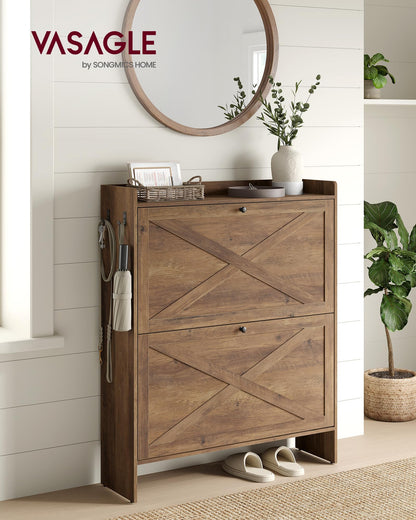 VASAGLE Shoe Storage Cabinet Organizer with 2 Flip Drawers, Freestanding Narrow Shoe Rack Cabinet