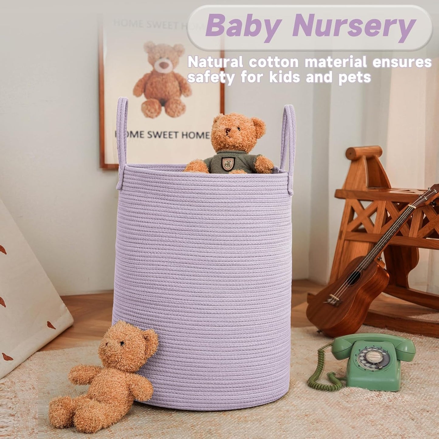 Large Woven Laundry Basket Hamper,100L Cotton Rope Storage Bin for Blankets,Toys and