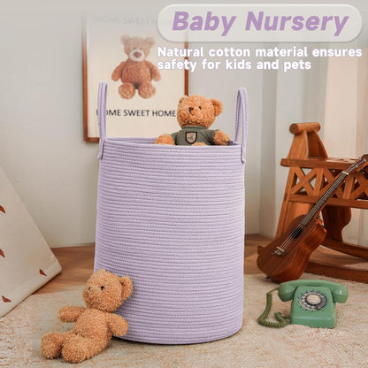 Large Woven Laundry Basket Hamper,60L Cotton Rope Storage Bin for Blankets,Toys and