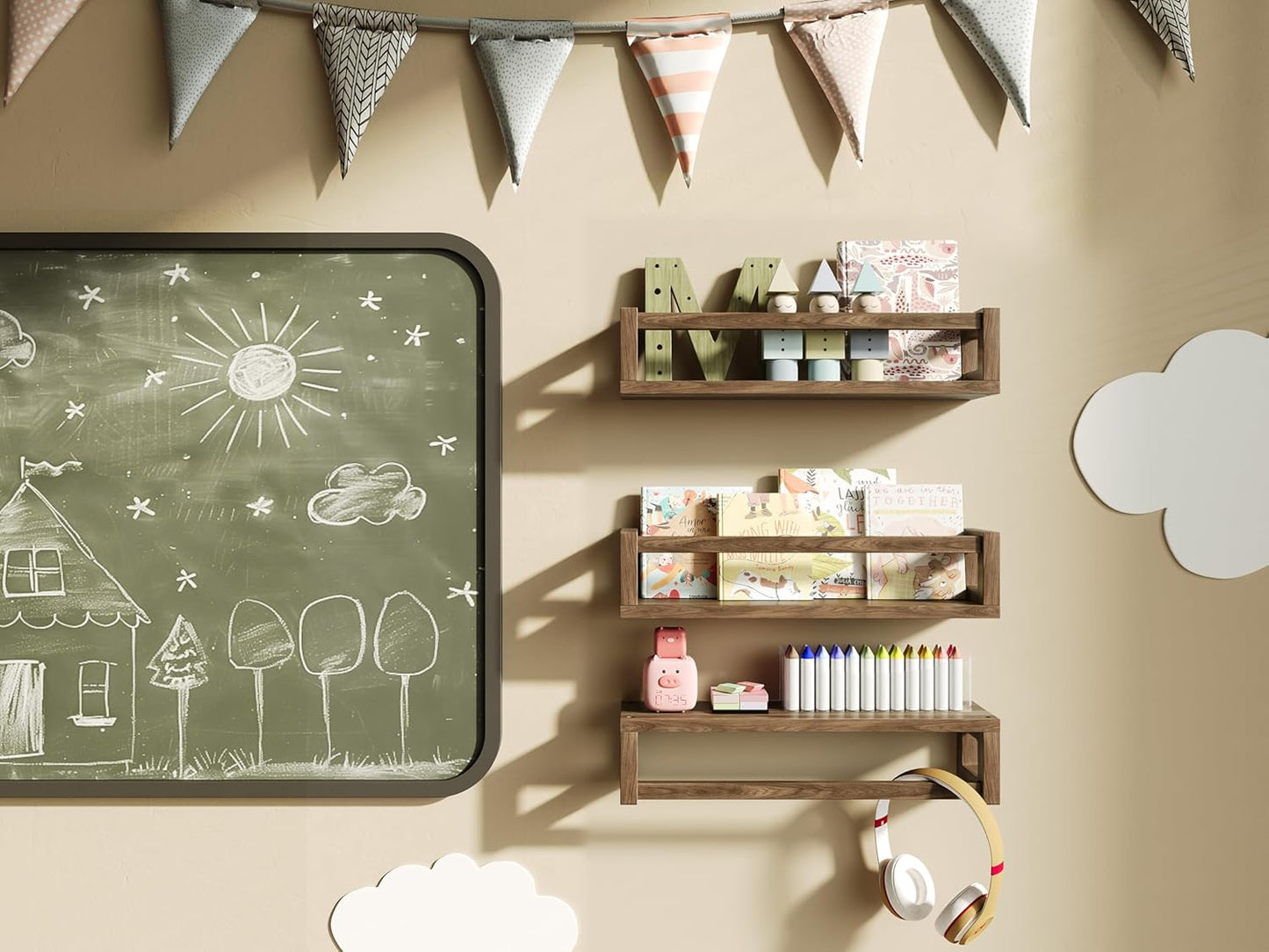 Upgraded Thick Floating Shelves - Multi-Use Wall-Mounted Bookshelves for Kids and Nursery, Ideal