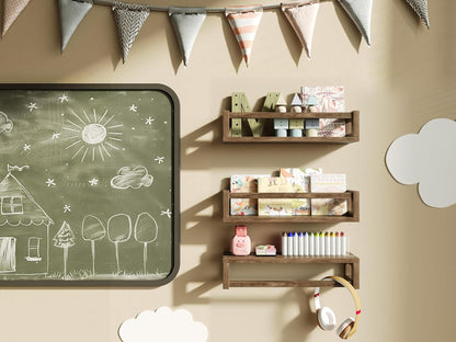 Upgraded Thick Floating Shelves - Multi-Use Wall-Mounted Bookshelves for Kids and Nursery, Ideal