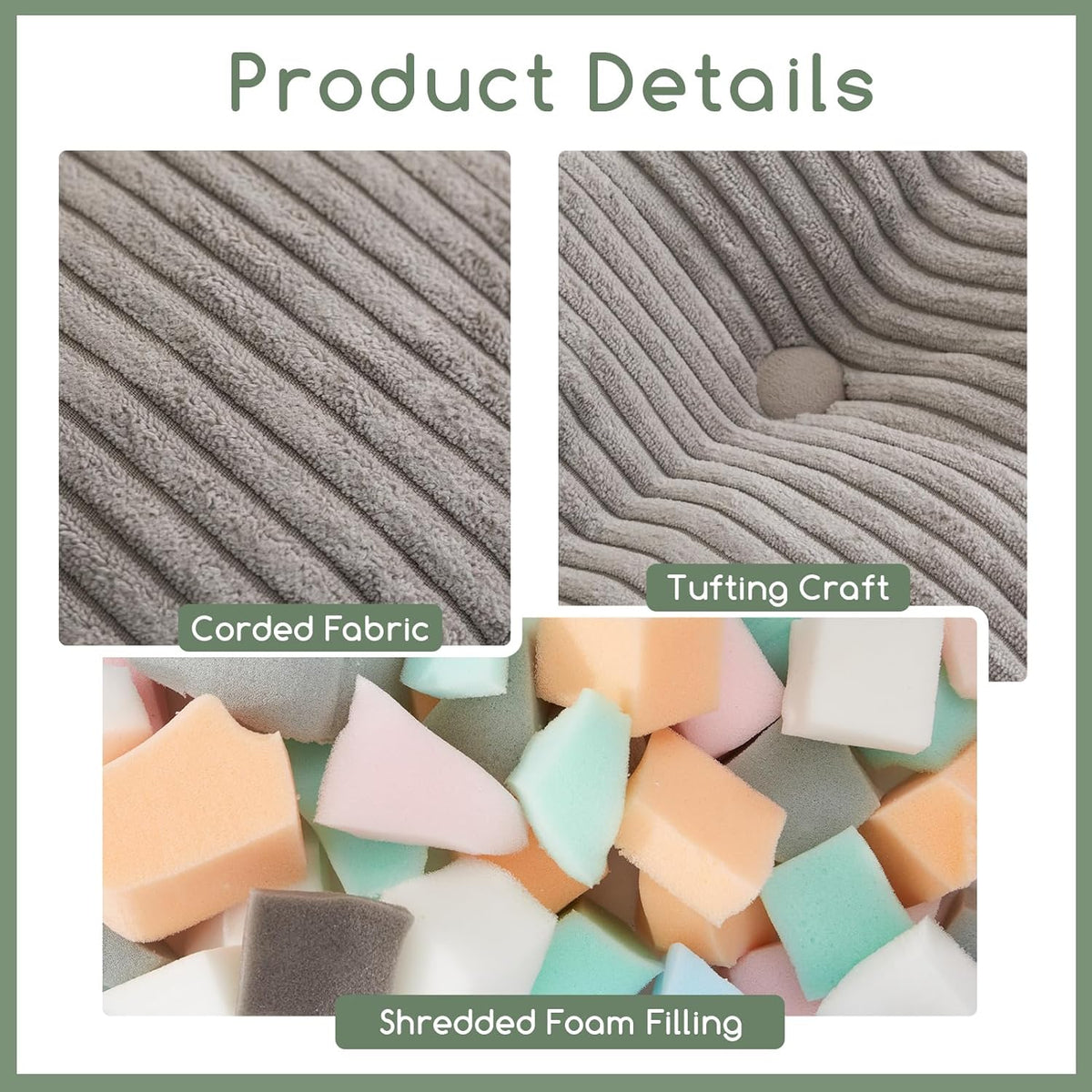 HIGOGOGO Square Stuffed Pouf Ottoman, Corduroy Poufs with Foam Chunk Filling, Furry and Fluffy Pouf