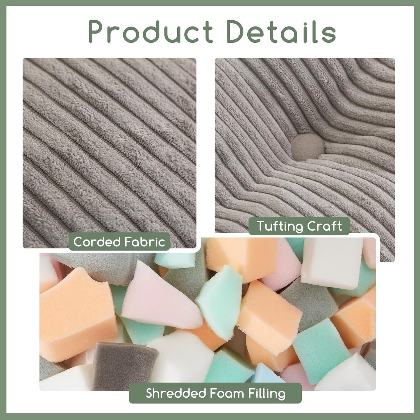 HIGOGOGO Square Stuffed Pouf Ottoman, Corduroy Poufs with Foam Chunk Filling, Furry and Fluffy Pouf
