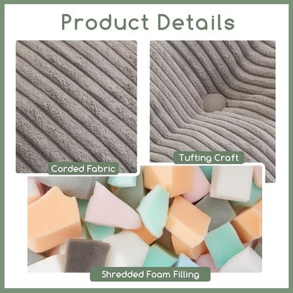 HIGOGOGO Square Stuffed Pouf Ottoman, Corduroy Poufs with Foam Chunk Filling, Furry and Fluffy Pouf