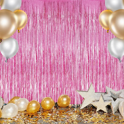 3 Pack Foil Fringe Backdrop - Pink Shiny Tinsel Curtains for Party Decoration/Photo Booth Props