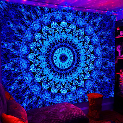 PSYHILAR Blacklight Mandala Tapestry for Bedroom, Black Light Posters for Adults and Teens, Neon UV