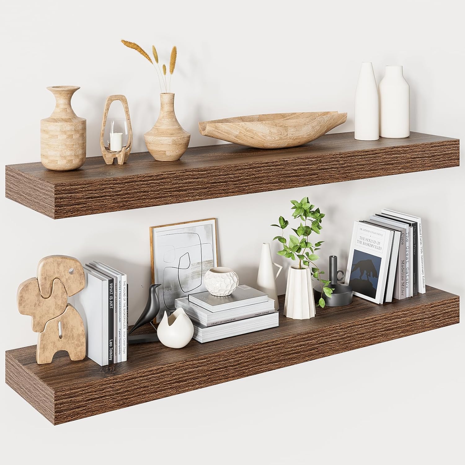 Heimlove Floating Shelves for Wall 36 Inches Long,9.3" Deep Walnut Floating Shelf Set of 2,Wall