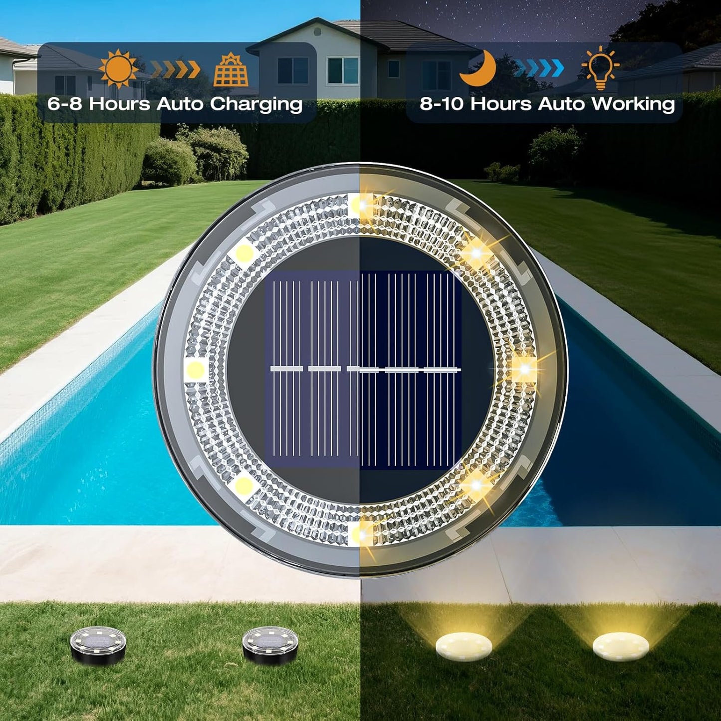 Mini Solar Ground Lights, 24 Pack Solar Lights Outdoor Waterproof, Upgraded LED Flat Landscape