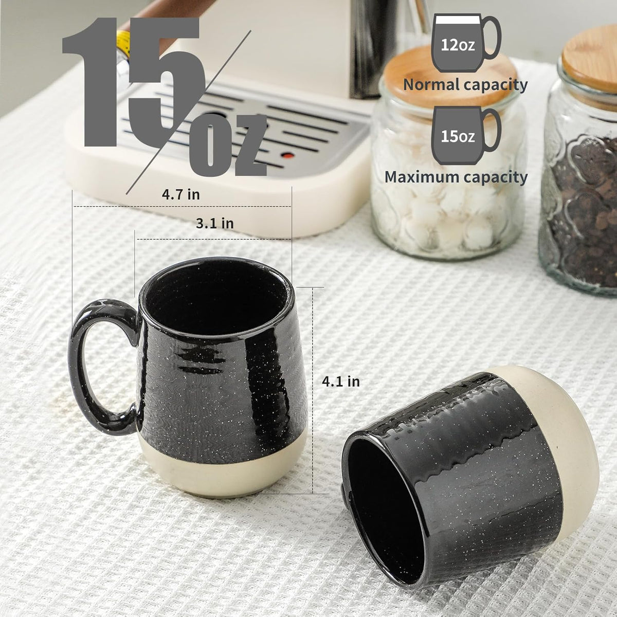 Hasense Ceramic Coffee Mugs Set, 15 oz Large Coffee Cups Set of 4, Tea Cups with Handle for Men and