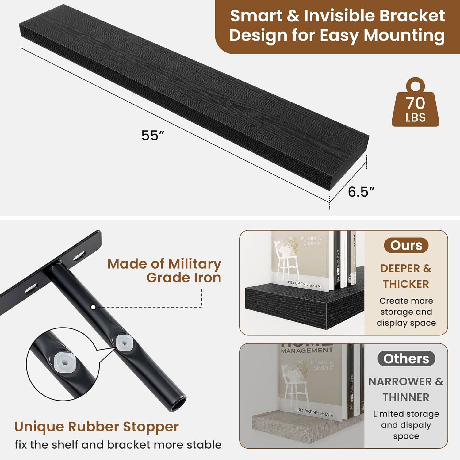 fuqing Floating Shelves for Wall, Bathroom Shelf Wall Mounted for Storage, Shelves with Invisible