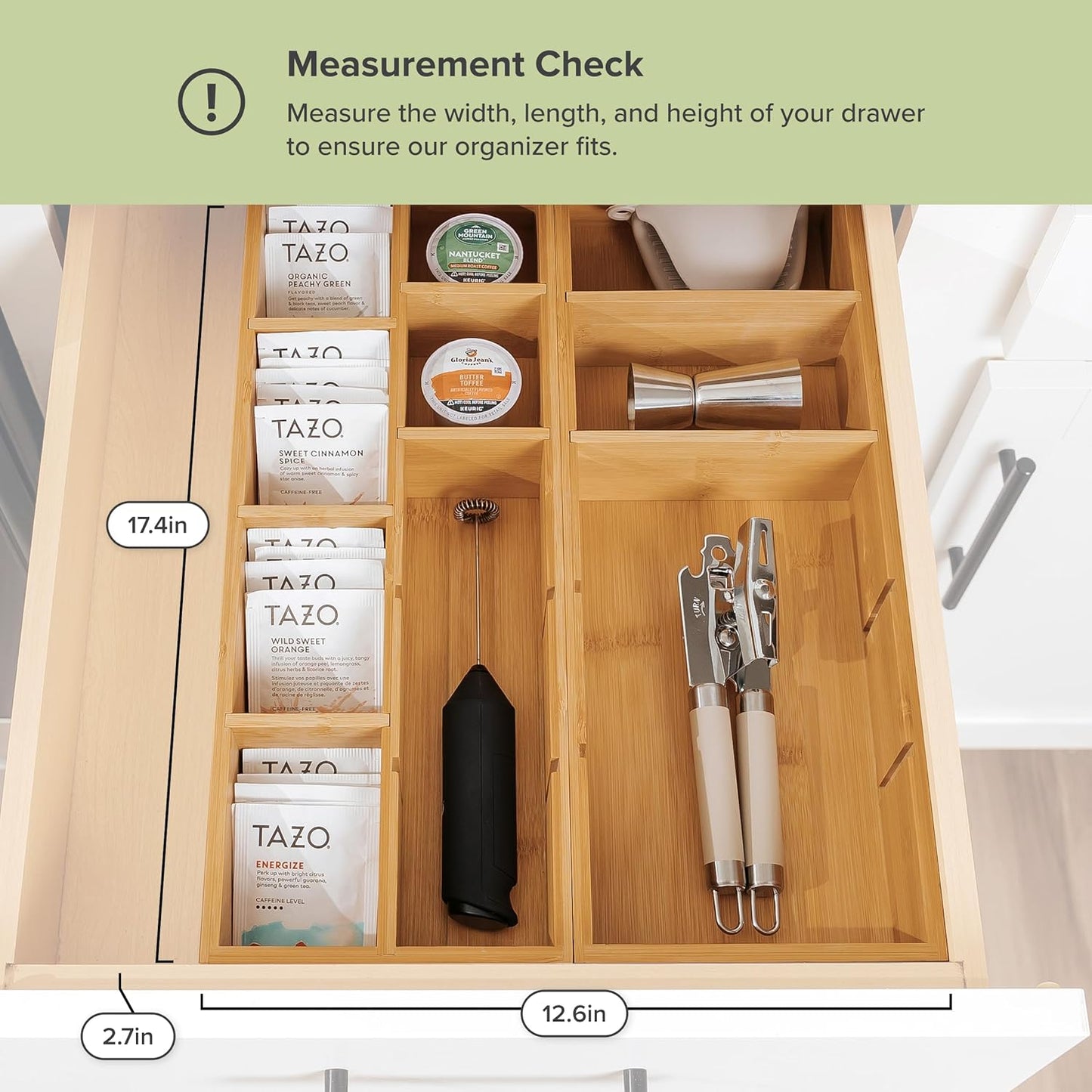 Premium Utensils and Tea Bag Drawer Organizers – 14-Compartment Design with Removable Dividers