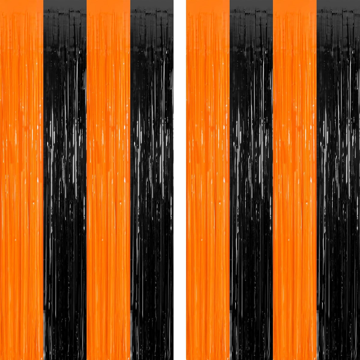 2 Pack Halloween Photo Backdrop, 3.28 FT x 7.05 FT Orange and Black Party Streamer, Metallic Foil