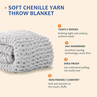 L'AGRATY Chunky Knit Blanket Throw - Soft Chunky Throw Blanket 50''x60'': 100% Hand Kintted Chenile